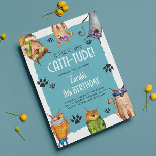 A Party with Catti-Tude! Fun Kids Birthday Invitation