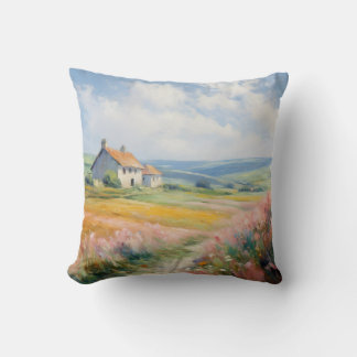 A Pastoral Masterpiece: Countryside Farmhouse View Cushion