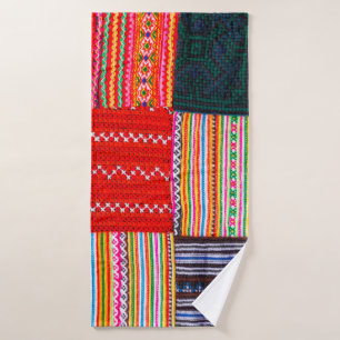 a Patchwork quilt in multicolor asian style Bath Towel