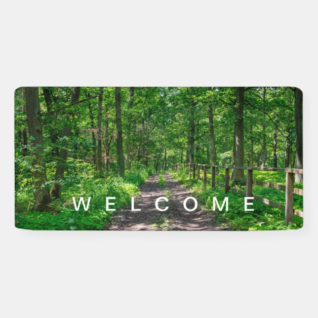 A path in the green forest banner (Horizontal)