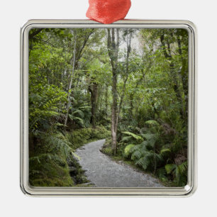 A path through a rain forest at the base of metal ornament