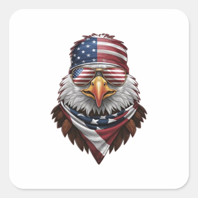 A patriotic bald eagle square sticker (Front)