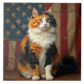 A patriotic cat ceramic tile