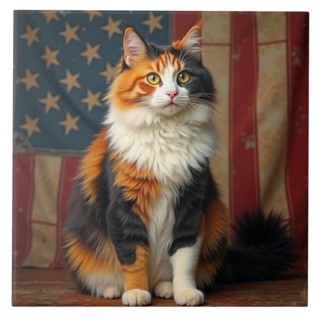 A patriotic cat ceramic tile (Front)