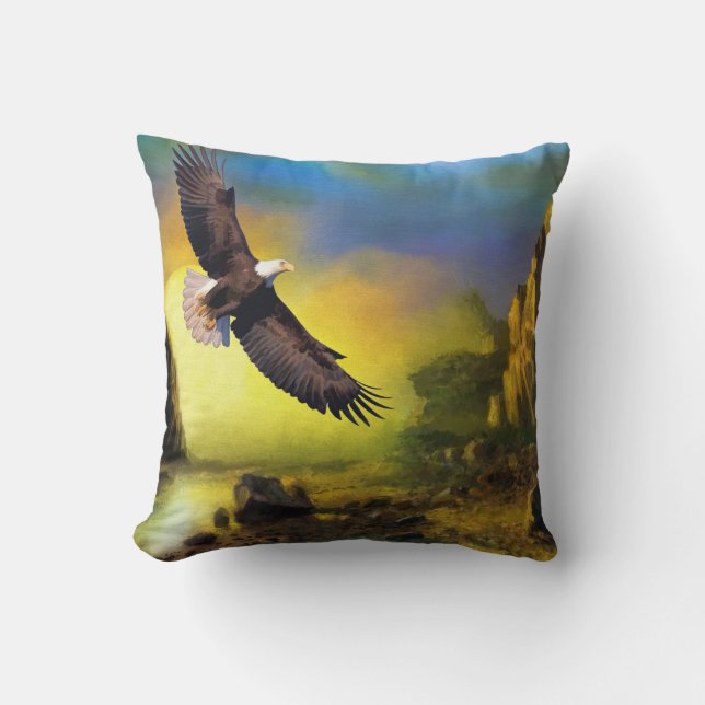A Patriotic Design with Bald Eagle Flying High Cushion (Front)