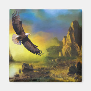 A Patriotic Design with Bald Eagle Flying High Magnet