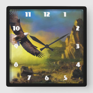 A Patriotic Design with Bald Eagle Flying High Square Wall Clock