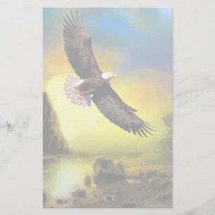 A Patriotic Design with Bald Eagle Flying High Stationery