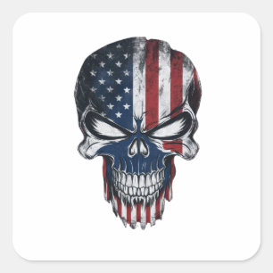 a patriotic skull square sticker