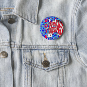 A Patriotic Zebra Red White And Blue Stripes Vote 6 Cm Round Badge