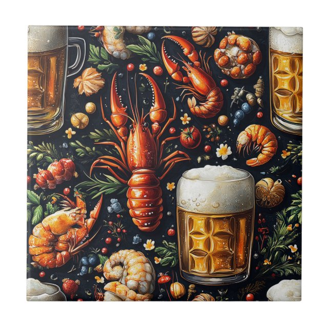 A pattern for beer and seafood lovers. ceramic tile (Front)