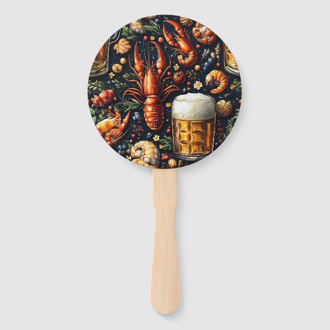 A pattern for beer and seafood lovers. hand fan (Front)