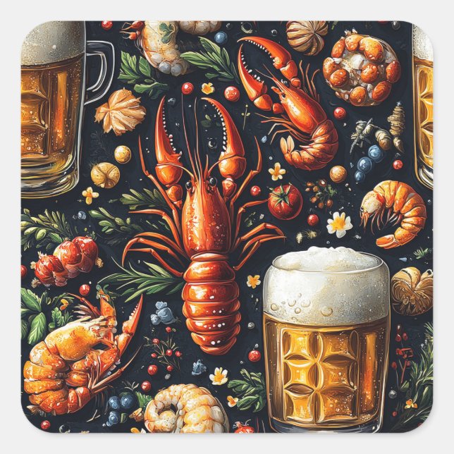 A pattern for beer and seafood lovers. square sticker (Front)