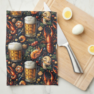 A pattern for beer and seafood lovers. tea towel