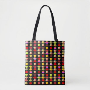 a pattern of colour lips . colourful mouths tote bag