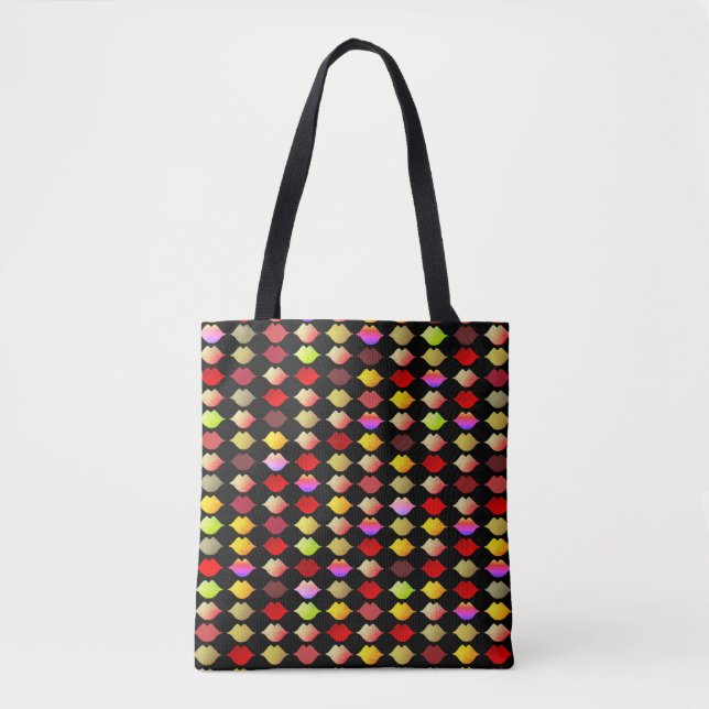 a pattern of colour lips . colourful mouths tote bag (Front)