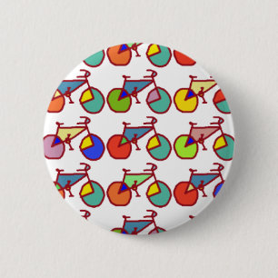 a pattern of colourful bikes 6 cm round badge