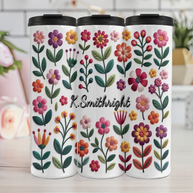 A Pattern of Colourful Flowers Thermal Tumbler (Creator Uploaded)