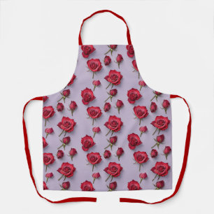 A Pattern Of Lush Red Roses With Soft Dewy Petals Apron