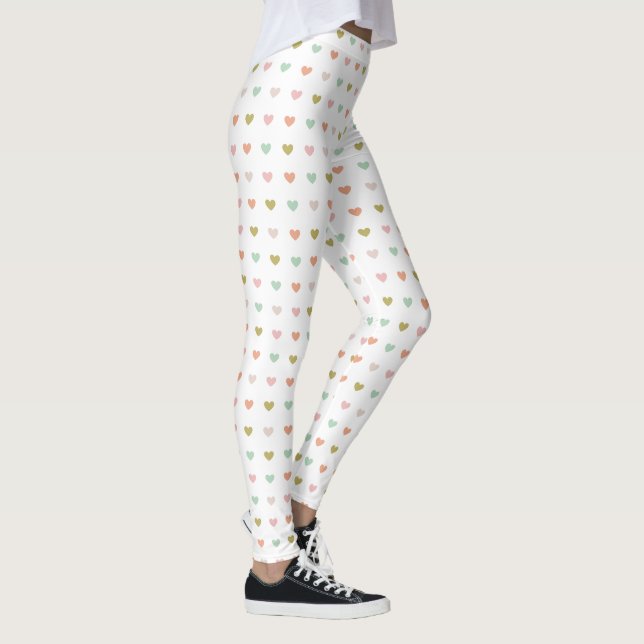 A Pattern of Pastel Coloured Hearts Design White Leggings (Right)