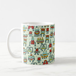 A pattern of robots - aliens. illustration.  coffee mug