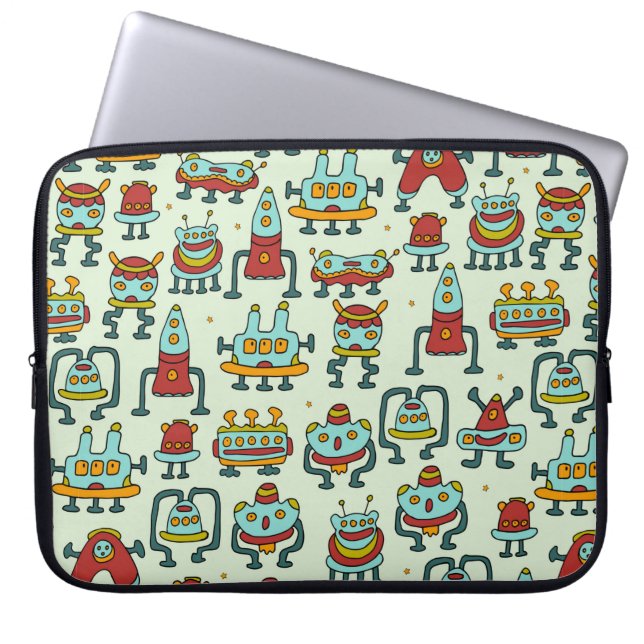 A pattern of robots - aliens. illustration.  laptop sleeve (Front)