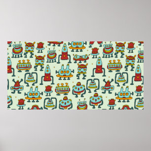 A pattern of robots - aliens. illustration.  poster