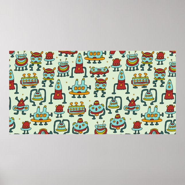 A pattern of robots - aliens. illustration.  poster (Front)