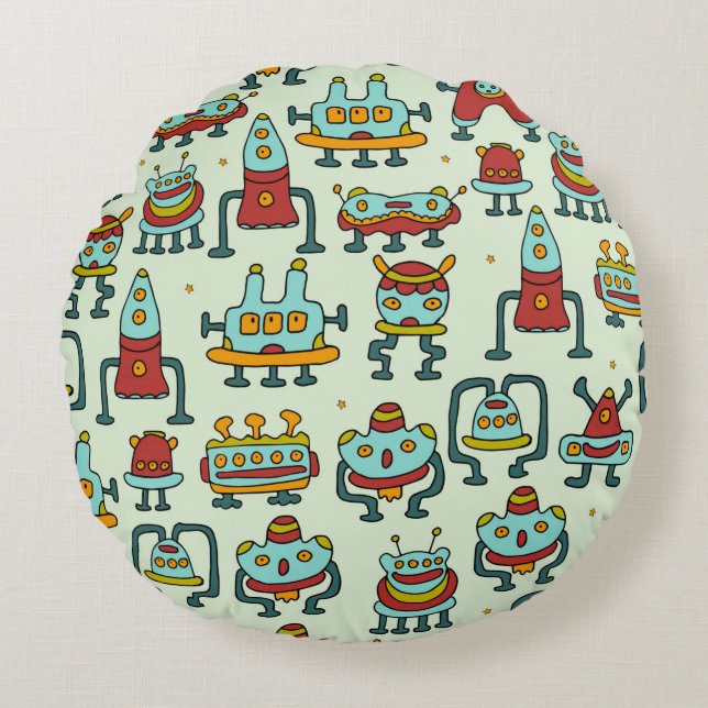 A pattern of robots - aliens. illustration.  round cushion (Front)