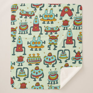 A pattern of robots - aliens. illustration. sherpa blanket