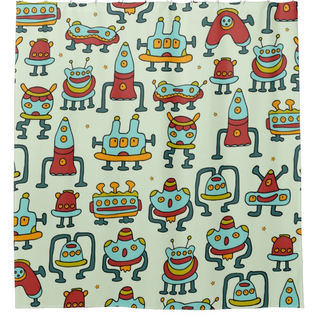 A pattern of robots - aliens. illustration.  shower curtain (Front)