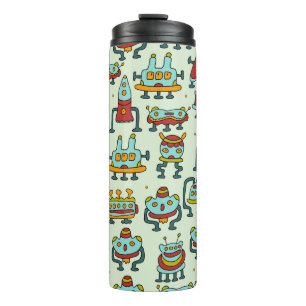A pattern of robots - aliens. illustration. thermal tumbler
