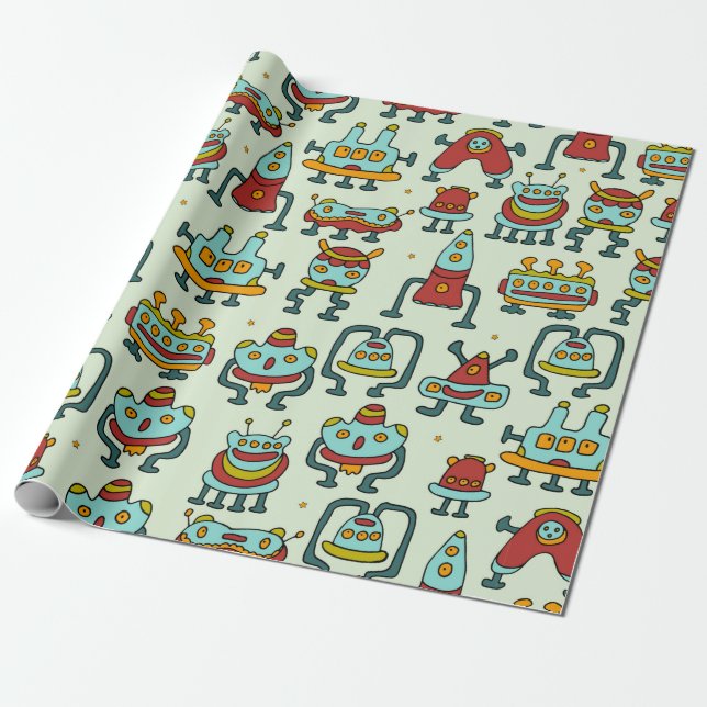 A pattern of robots - aliens. illustration.  wrapping paper (Unrolled)