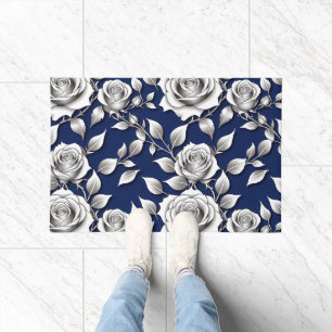 A Pattern Of Silver And White Roses Doormat