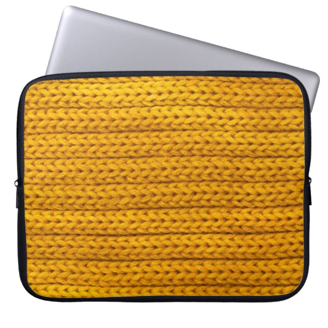 A pattern of yellow knitted fabric of yarn. laptop sleeve (Front)