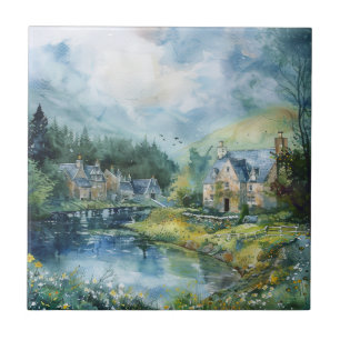 A Peaceful Scottish Village Ceramic Tile