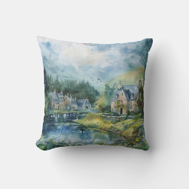 A Peaceful Scottish Village Cushion (Front)