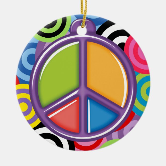 A Peaceful Theme - Peace Sign Ceramic Ornament (Front)