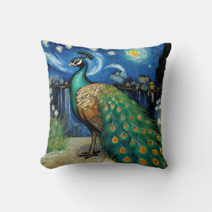 A Peacock in The Starry Night Cushion