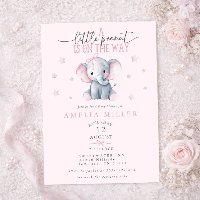 A Peanut on the Way Elephant Pink Baby Shower Invitation (A Peanut on the Way Elephant Pink Baby Shower Invitation)