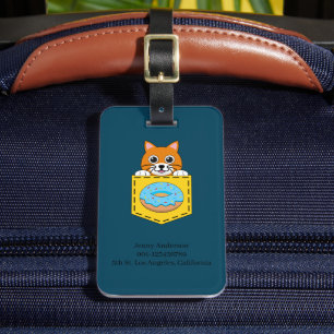 A Peeking Cat and a Blue Donut Personalize Luggage Tag
