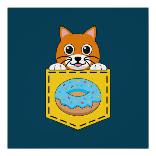 A Peeking Cat and a Blue Donut Poster
