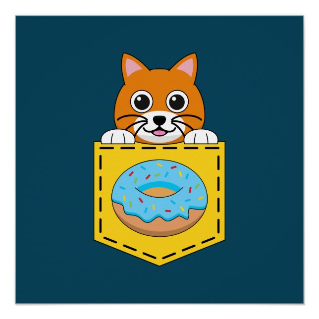 A Peeking Cat and a Blue Donut Poster (Front)
