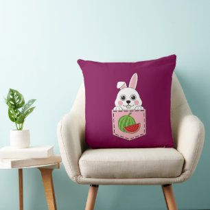 A Peeking White Bunny and a Watermelon Fruit Cushion