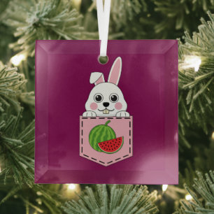 A Peeking White Bunny and a Watermelon Fruit Glass Tree Decoration