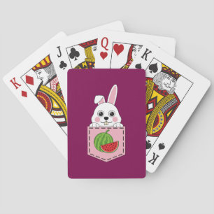 A Peeking White Bunny and a Watermelon Fruit Playing Cards