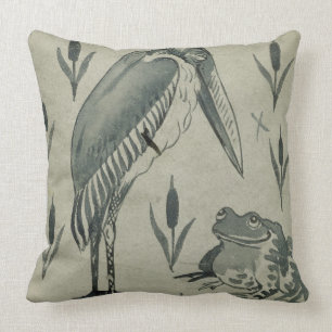 A Pelican and Frog in Conversation (w/c on paper) Cushion