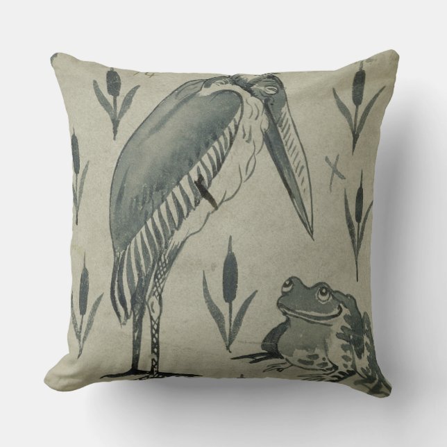 A Pelican and Frog in Conversation (w/c on paper) Cushion (Front)