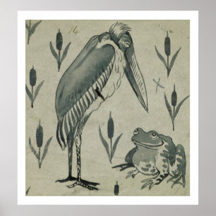 A Pelican and Frog in Conversation (w/c on paper) Poster
