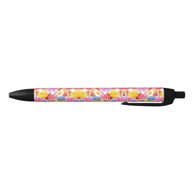 A pen with a colourful, floral-patterned body (Bottom)
